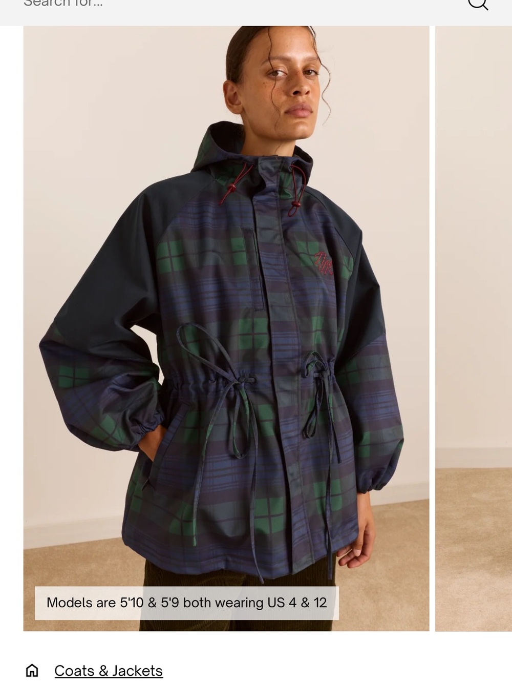 Plaid Hooded Rain Anorak Jacket in Navy & Green- Damson Madder, still in stores
